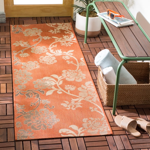 SAFAVIEH Courtyard Cindy Floral Indoor/Outdoor Runner Rug, 2'3" x 6'7", Terra Natural/Brown