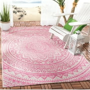 SAFAVIEH Courtyard Circin Medallion Indoor/Outdoor Area Rug, Light Grey/Fuchsia, 5'3" x 7'6"