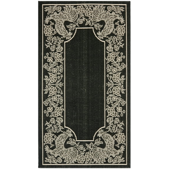 SAFAVIEH Courtyard Claire Oriental Indoor/Outdoor Area Rug, Black/Sand, 2' x 3'7"