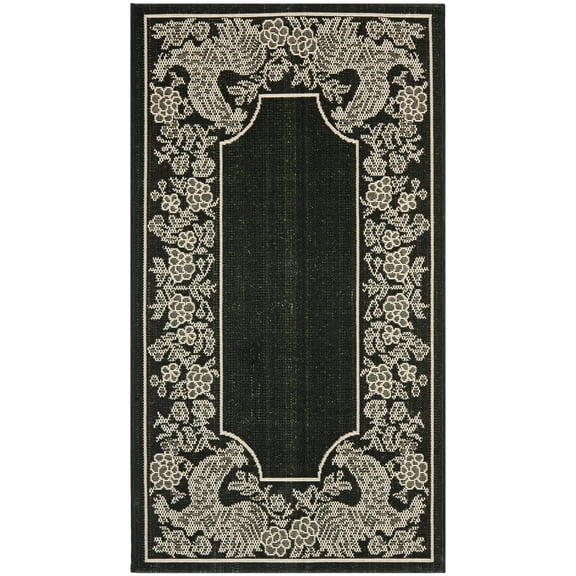 SAFAVIEH Courtyard Claire Oriental Indoor/Outdoor Area Rug, Black/Sand, 2' x 3'7"