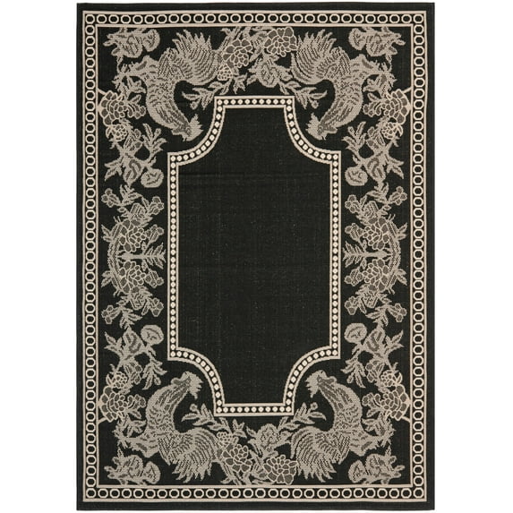 SAFAVIEH Courtyard Claire Oriental Indoor/Outdoor Area Rug, Black/Sand, 4' x 5'7"