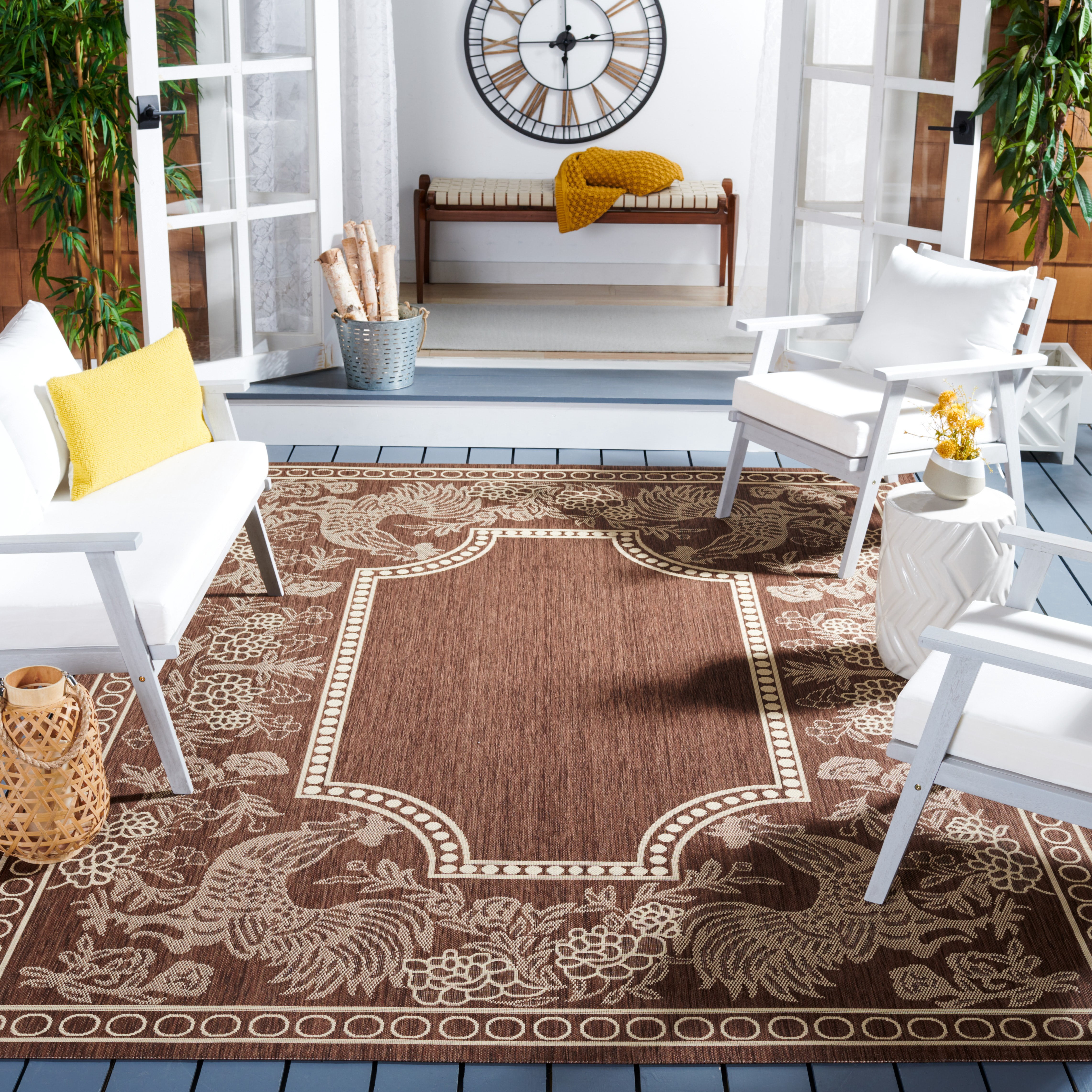 SAFAVIEH Courtyard Claire Oriental Indoor/Outdoor Area Rug, Chocolate/Natural, 6'7" x 6'7" Square
