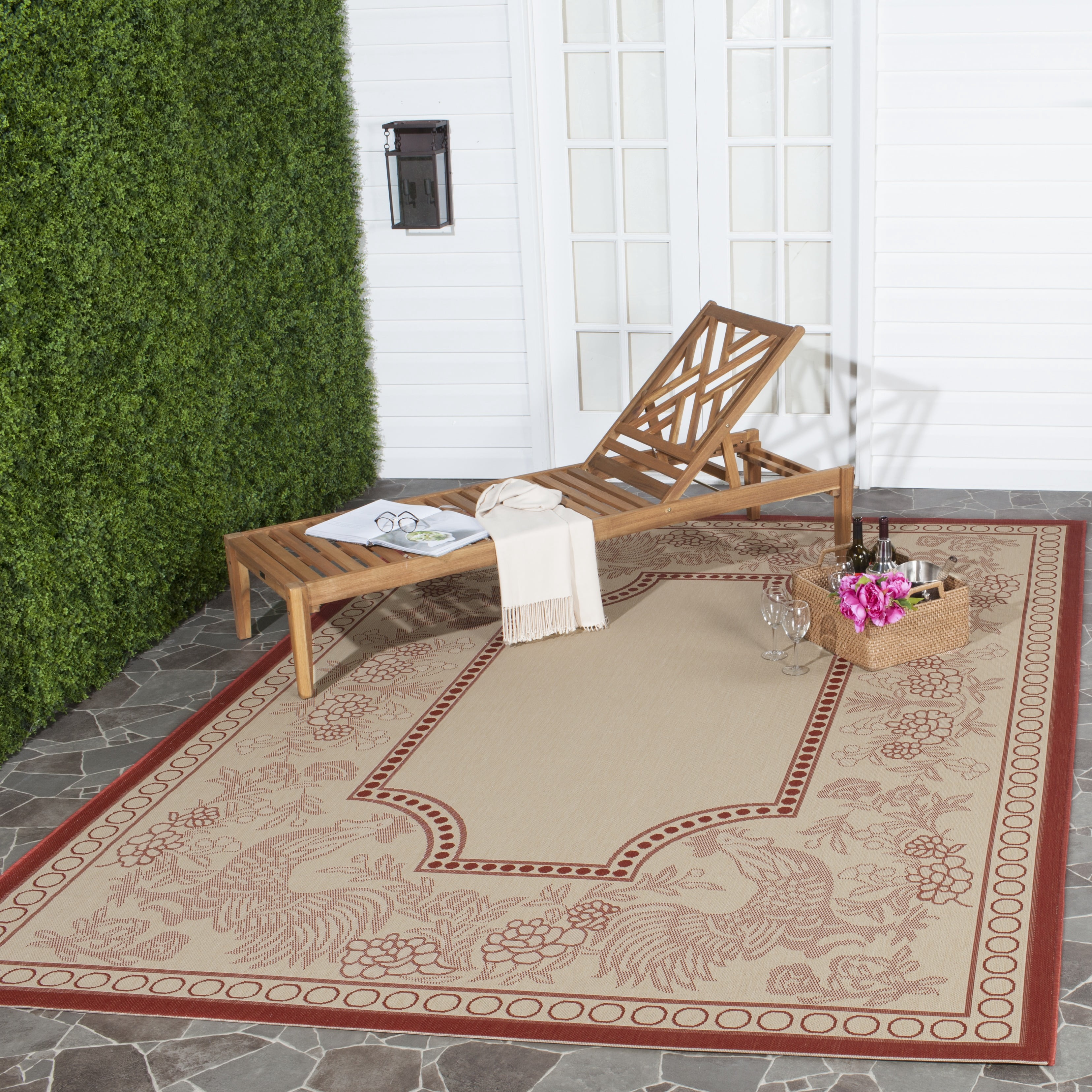 SAFAVIEH Courtyard Claire Oriental Indoor/Outdoor Area Rug, Natural/Red, 8' x 11'