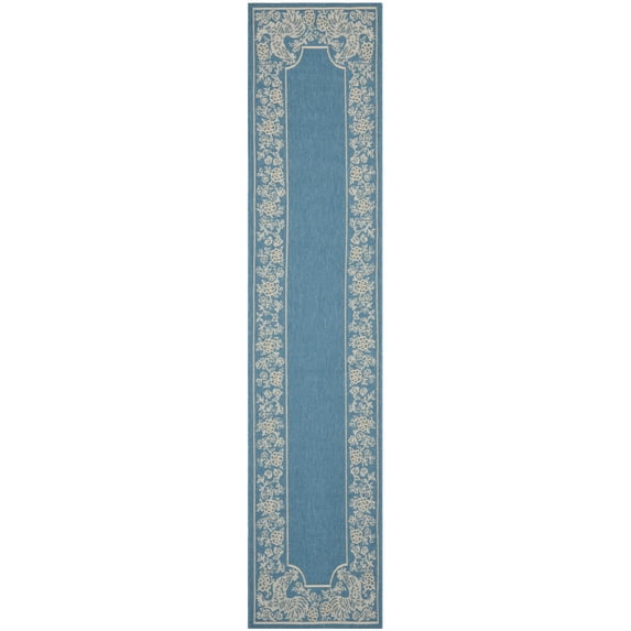 SAFAVIEH Courtyard Claire Oriental Indoor/Outdoor Runner Rug, Blue/Natural, 2'3" x 10'