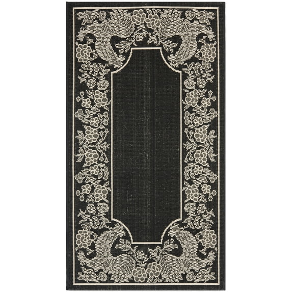 SAFAVIEH Courtyard Claire Rooster Indoor/Outdoor Area Rug, 2'7" x 5', Black/Sand