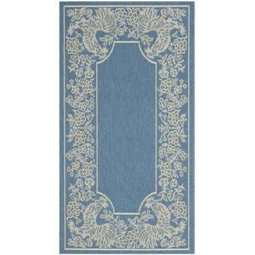 SAFAVIEH Courtyard Claire Rooster Indoor/Outdoor Area Rug, 2'7" x 5', Blue/Natural