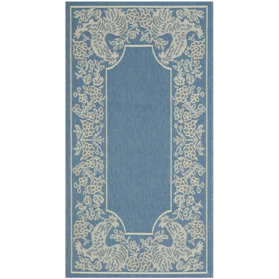 SAFAVIEH Courtyard Claire Rooster Indoor/Outdoor Area Rug, 2'7" x 5', Blue/Natural