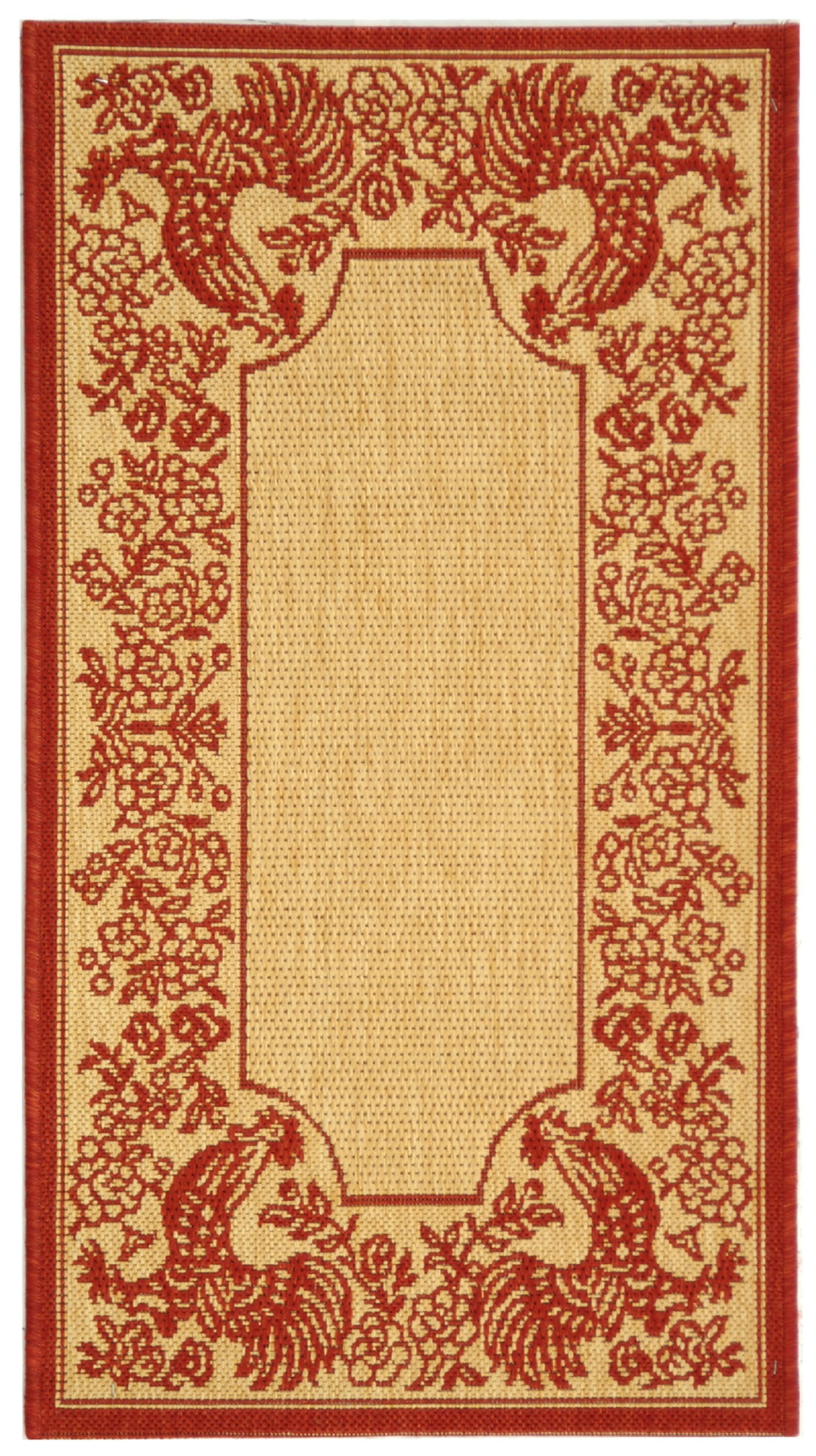 Handmade Rectangular Easy-Care Synthetic Red/Natural Rug 60"x32"
