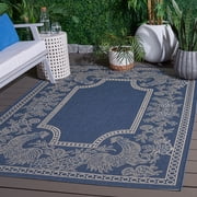 SAFAVIEH Courtyard Claire Rooster Indoor/Outdoor Area Rug, 2' x 3'7", Blue/Natural