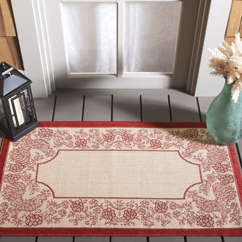 SAFAVIEH Courtyard Claire Rooster Indoor/Outdoor Area Rug, 2' x 3'7", Natural/Red