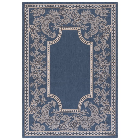 SAFAVIEH Courtyard Claire Rooster Indoor/Outdoor Area Rug, 4' x 5'7", Blue/Natural