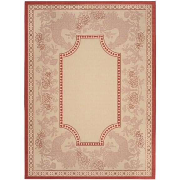 SAFAVIEH Courtyard Claire Rooster Indoor/Outdoor Area Rug, 4' x 5'7", Natural/Red