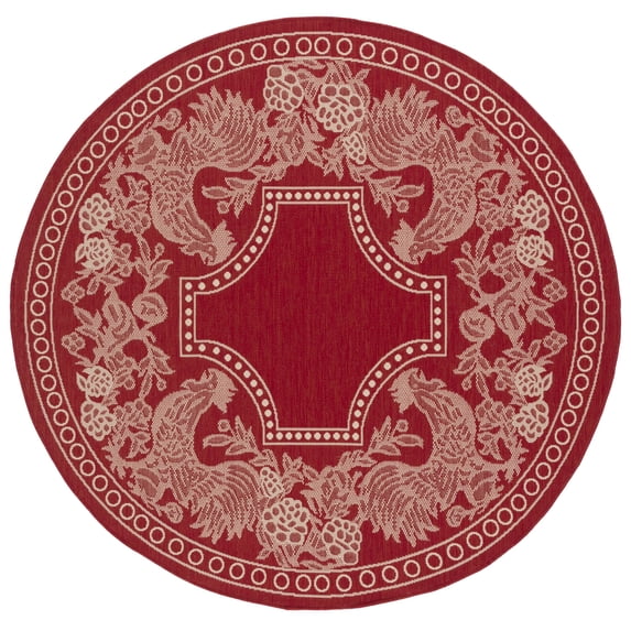 SAFAVIEH Courtyard Claire Rooster Indoor/Outdoor Area Rug, 5'3" x 5'3" Round, Red/Natural