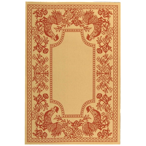 SAFAVIEH Courtyard Claire Rooster Indoor/Outdoor Area Rug, 5'3" x 7'7", Natural/Red