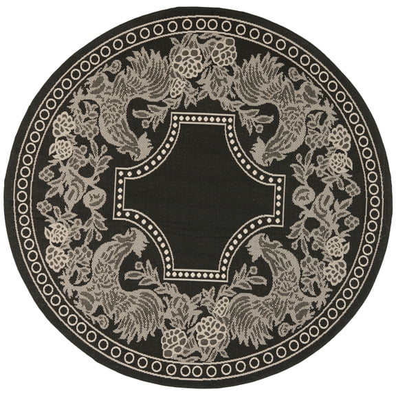 SAFAVIEH Courtyard Claire Rooster Indoor/Outdoor Area Rug, 6'7" x 6'7" Round, Black/Sand