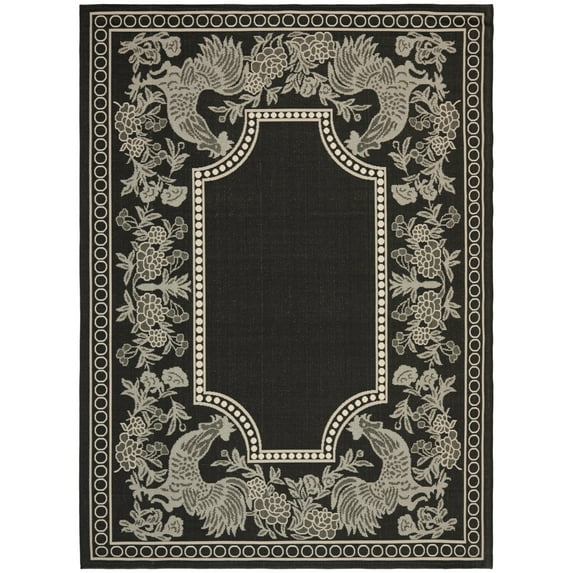 SAFAVIEH Courtyard Claire Rooster Indoor/Outdoor Area Rug, 8' x 11', Black/Sand