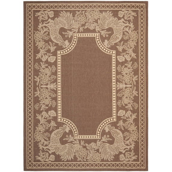 SAFAVIEH Courtyard Claire Rooster Indoor/Outdoor Area Rug, 8' x 11', Chocolate/Natural