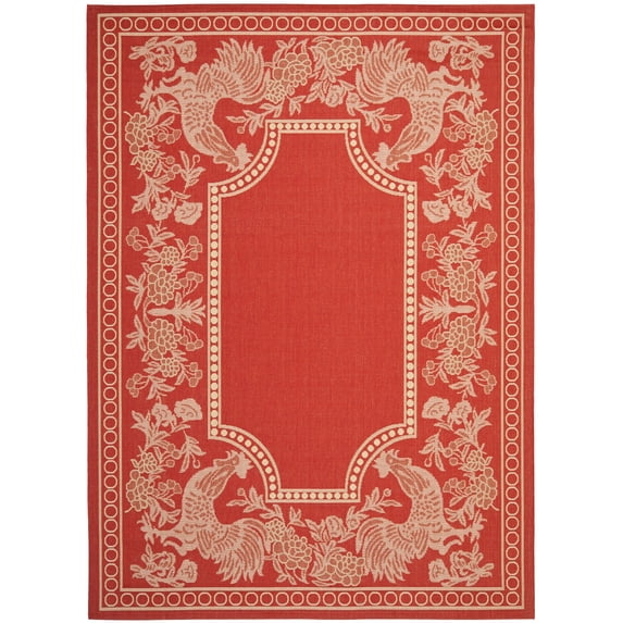 SAFAVIEH Courtyard Claire Rooster Indoor/Outdoor Area Rug, 8' x 11', Red/Natural