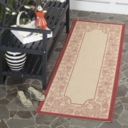 SAFAVIEH Courtyard Claire Rooster Indoor/Outdoor Runner Rug, 2'3" x 10', Natural/Red