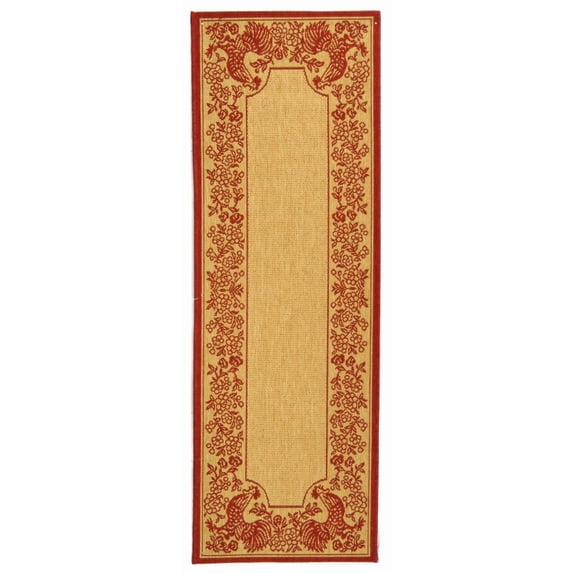 SAFAVIEH Courtyard Claire Rooster Indoor/Outdoor Runner Rug, 2'3" x 10', Natural/Red
