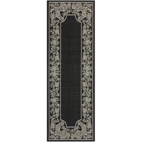 SAFAVIEH Courtyard Claire Rooster Indoor/Outdoor Runner Rug, 2'3" x 6'7", Black/Sand