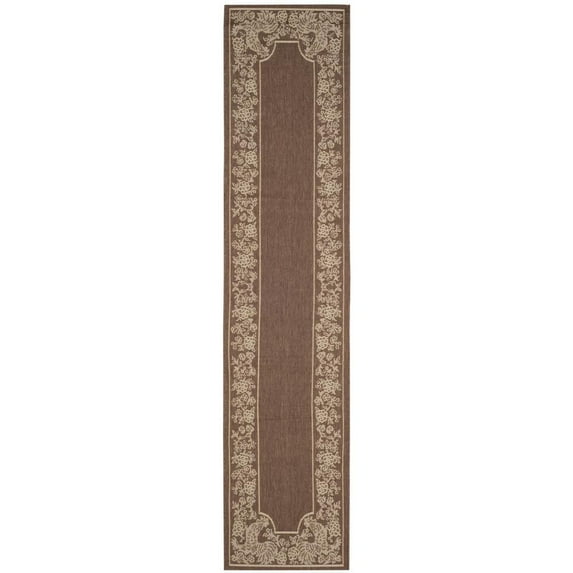 SAFAVIEH Courtyard Claire Rooster Indoor/Outdoor Runner Rug, 2'3" x 6'7", Chocolate/Natural
