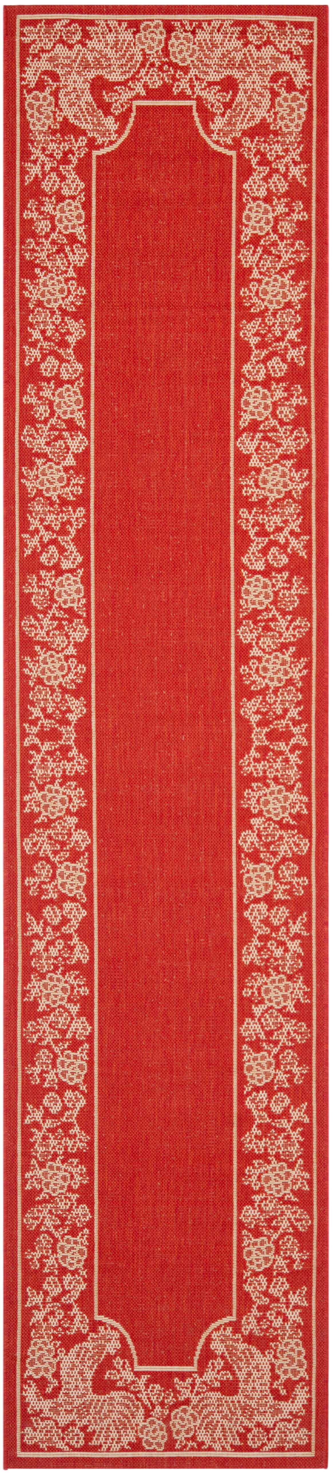 Contemporary Red/Natural Indoor/Outdoor Easy-Care Rug