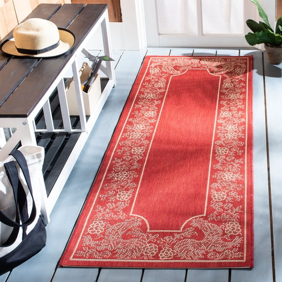 SAFAVIEH Courtyard Claire Rooster Indoor/Outdoor Runner Rug, 2'3" x 6'7", Red/Natural