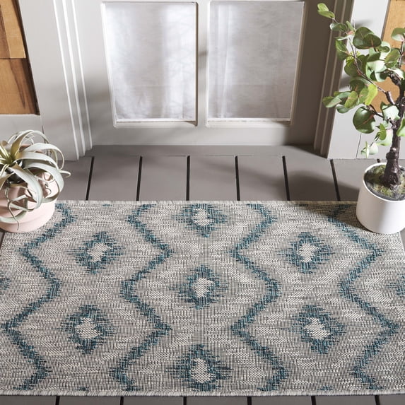 SAFAVIEH Courtyard Clark Chevron Indoor/Outdoor Area Rug, 2'7" x 5', Grey/Blue