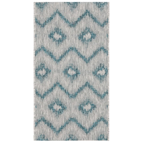 SAFAVIEH Courtyard Clark Chevron Indoor/Outdoor Area Rug, 2' x 3'7", Grey/Blue