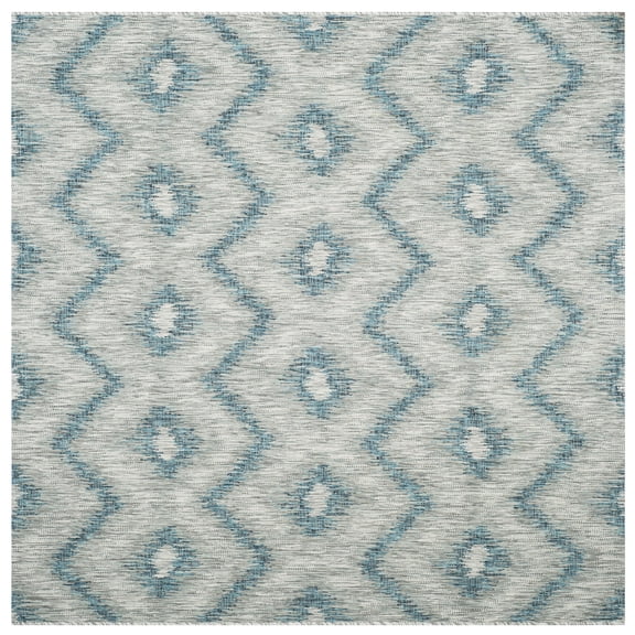 SAFAVIEH Courtyard Clark Chevron Indoor/Outdoor Area Rug, 6'7" x 6'7" Square, Grey/Blue