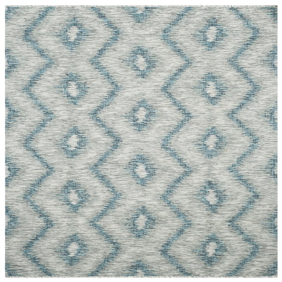 SAFAVIEH Courtyard Clark Chevron Indoor/Outdoor Area Rug, 6'7" x 6'7" Square, Grey/Blue