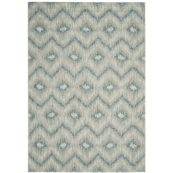 SAFAVIEH Courtyard Clark Chevron Indoor/Outdoor Area Rug, Grey/Blue, 5'3" x 7'7"