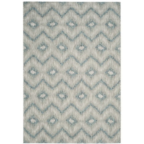 SAFAVIEH Courtyard Clark Chevron Indoor/Outdoor Area Rug, Grey/Blue, 5'3" x 7'7"