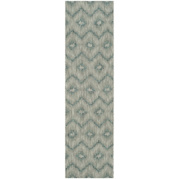 SAFAVIEH Courtyard Clark Chevron Indoor/Outdoor Runner, 2'3" x 12', Grey/Blue