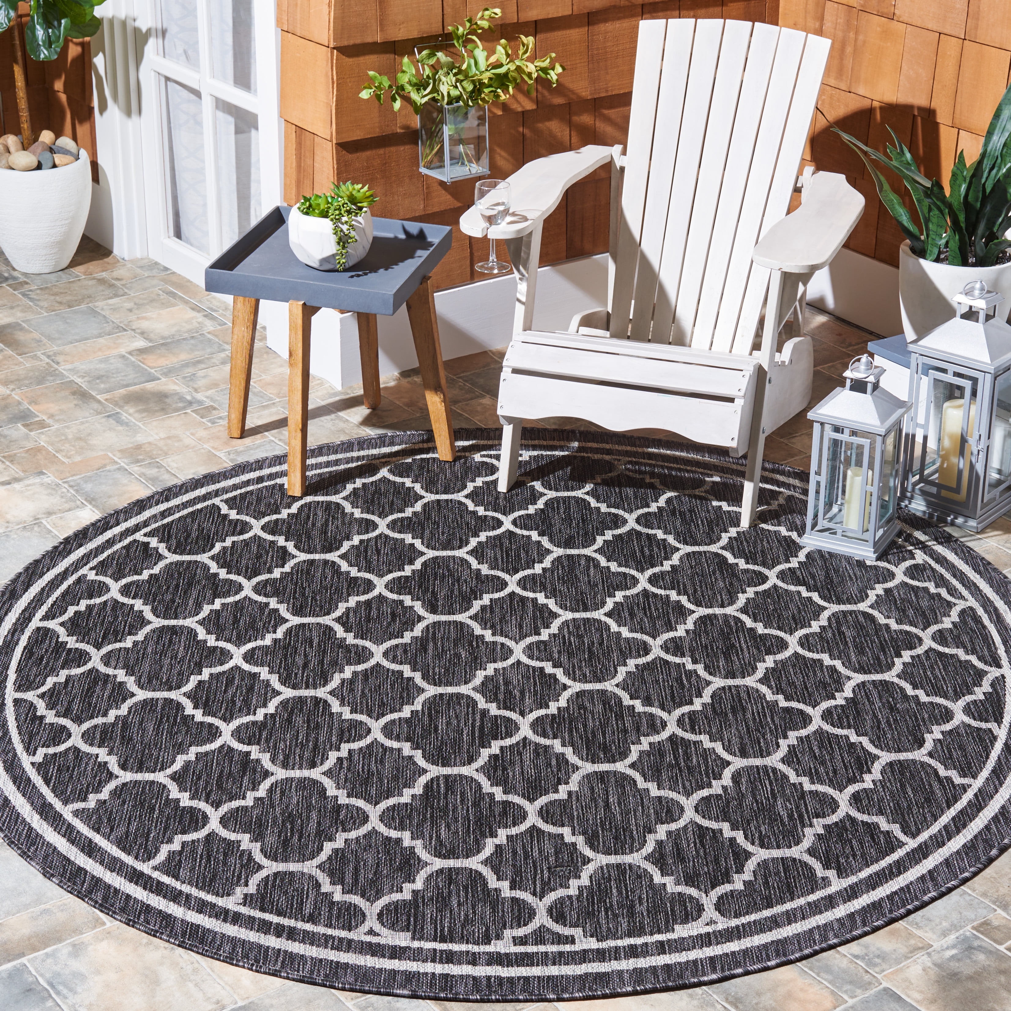 Safavieh Courtyard Claudia Geometric Indoor/Outdoor Area Rug, Black Charcoal, 6'7" x 6'7" Round