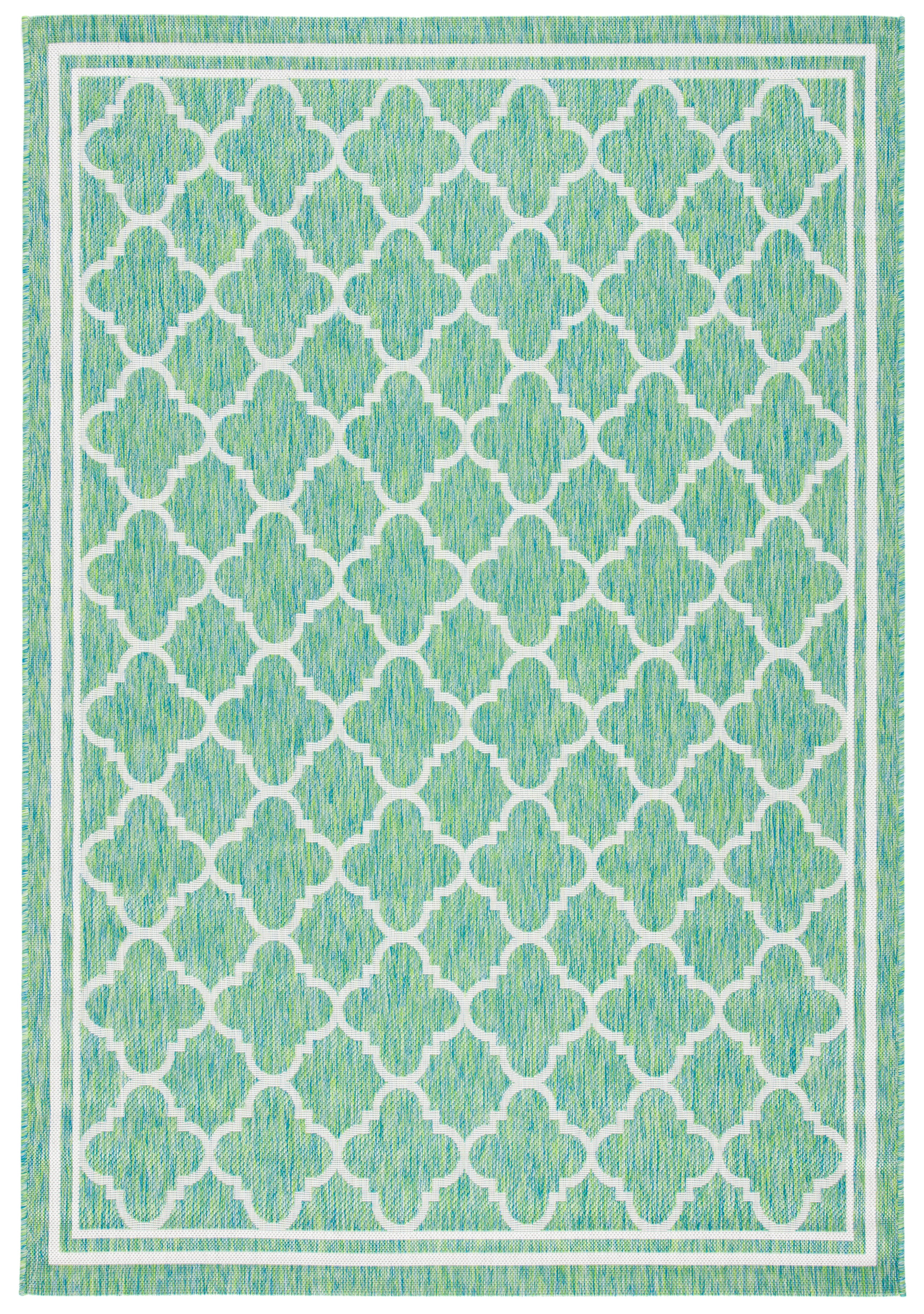 SAFAVIEH Courtyard Claudia Geometric Indoor/Outdoor Area Rug, Green/Ivory, 9' x 12'