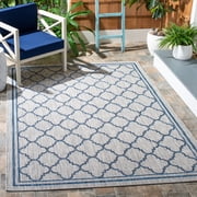 SAFAVIEH Courtyard Claudia Geometric Indoor/Outdoor Area Rug, Grey/Navy, 5'3" x 7'7"