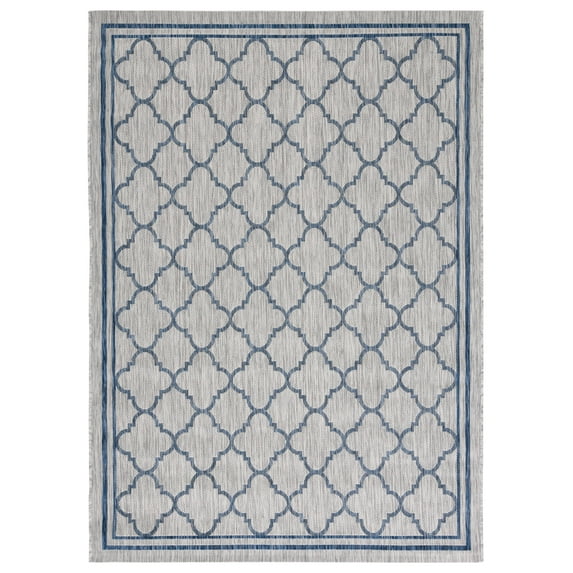 SAFAVIEH Courtyard Claudia Geometric Indoor/Outdoor Area Rug, Grey/Navy, 5'3" x 7'7"
