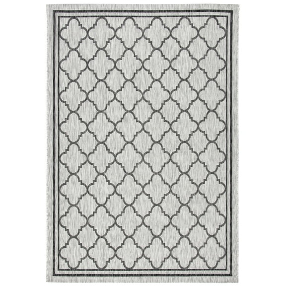 SAFAVIEH Courtyard Claudia Geometric Indoor/Outdoor Area Rug, Light Grey/Black, 4' x 5'7"