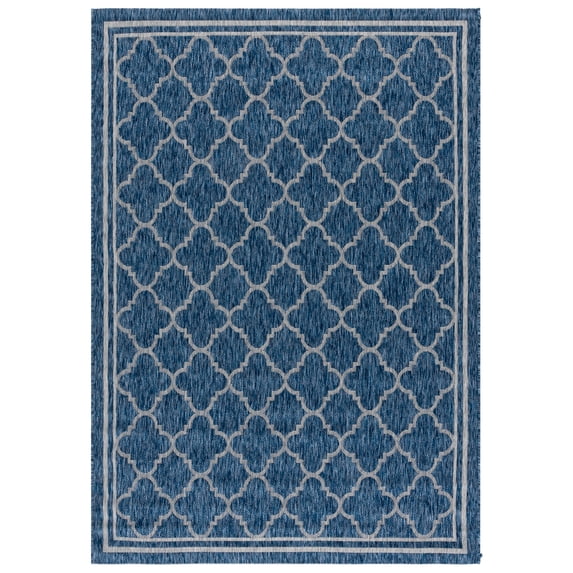 SAFAVIEH Courtyard Claudia Geometric Indoor/Outdoor Area Rug, Navy/Grey, 5'3" x 7'7"