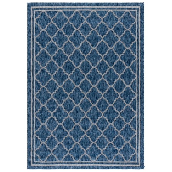SAFAVIEH Courtyard Claudia Geometric Indoor/Outdoor Area Rug, Navy/Grey, 5'3" x 7'7"