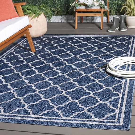 SAFAVIEH Courtyard Claudia Geometric Indoor/Outdoor Area Rug, Navy/Grey, 8' x 10'