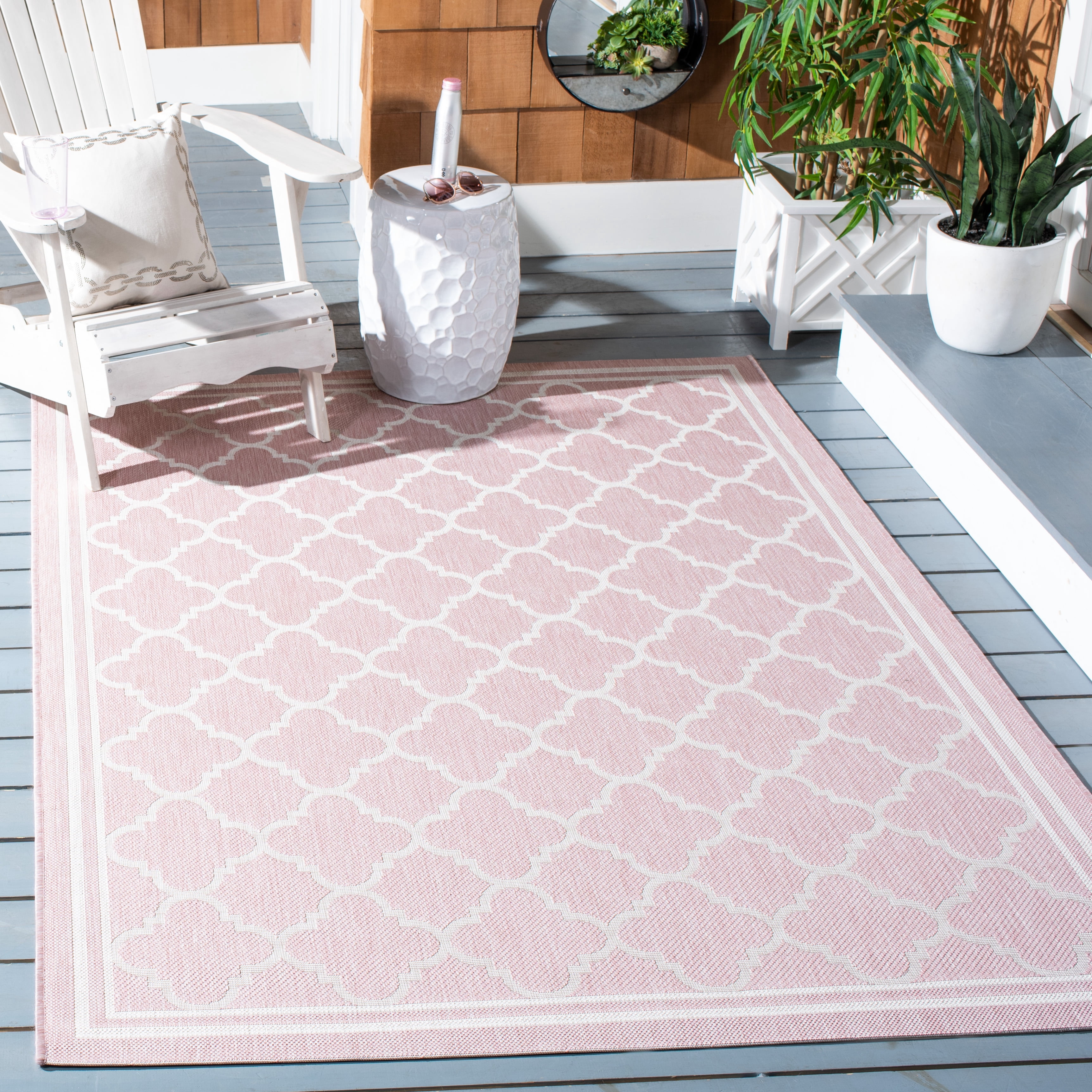 Safavieh Courtyard Claudia Geometric Indoor/Outdoor Area Rug, Pink/Beige, 6'7" x 9'6"