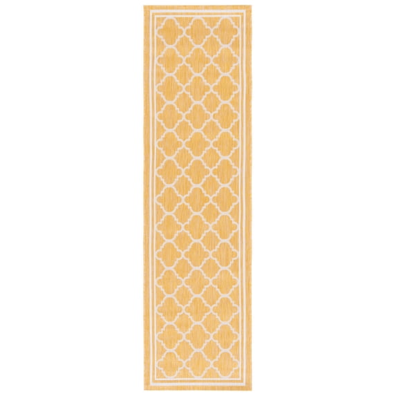 SAFAVIEH Courtyard Claudia Geometric Indoor/Outdoor Runner Rug, Gold/Beige, 2'3" x 8'