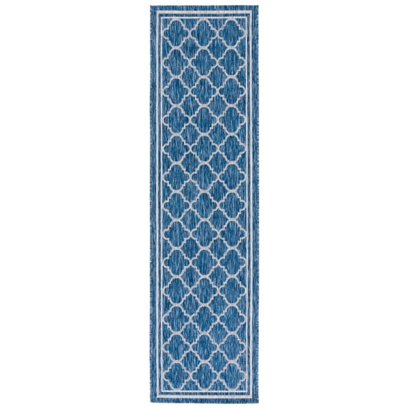 SAFAVIEH Courtyard Claudia Geometric Indoor/Outdoor Runner Rug, Navy/Grey, 2'3" x 8'