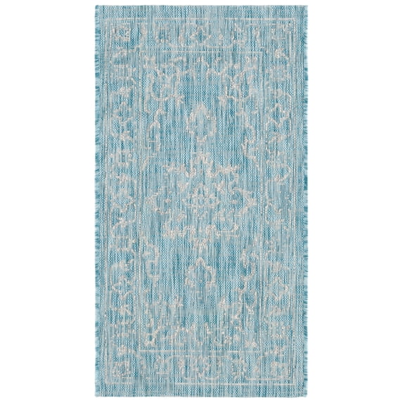 SAFAVIEH Courtyard Clodagh Medallion Indoor/Outdoor Area Rug, Aqua/Grey, 2' x 3'7"