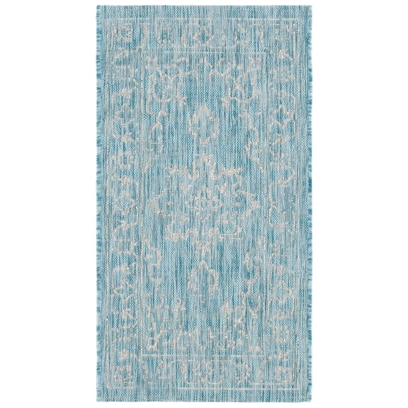 SAFAVIEH Courtyard Clodagh Medallion Indoor/Outdoor Area Rug, Aqua/Grey, 2' x 3'7"