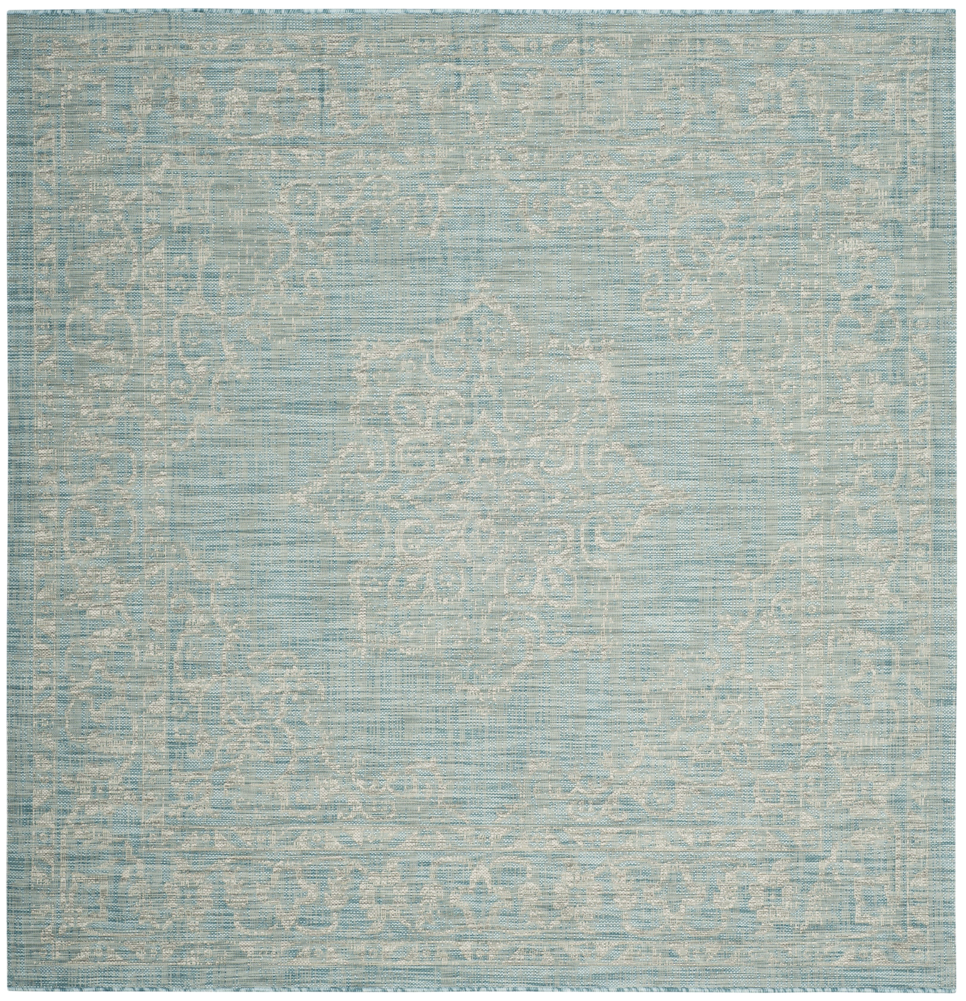 SAFAVIEH Courtyard Clodagh Medallion Indoor/Outdoor Area Rug, Aqua/Grey, 6'7" x 6'7" Square