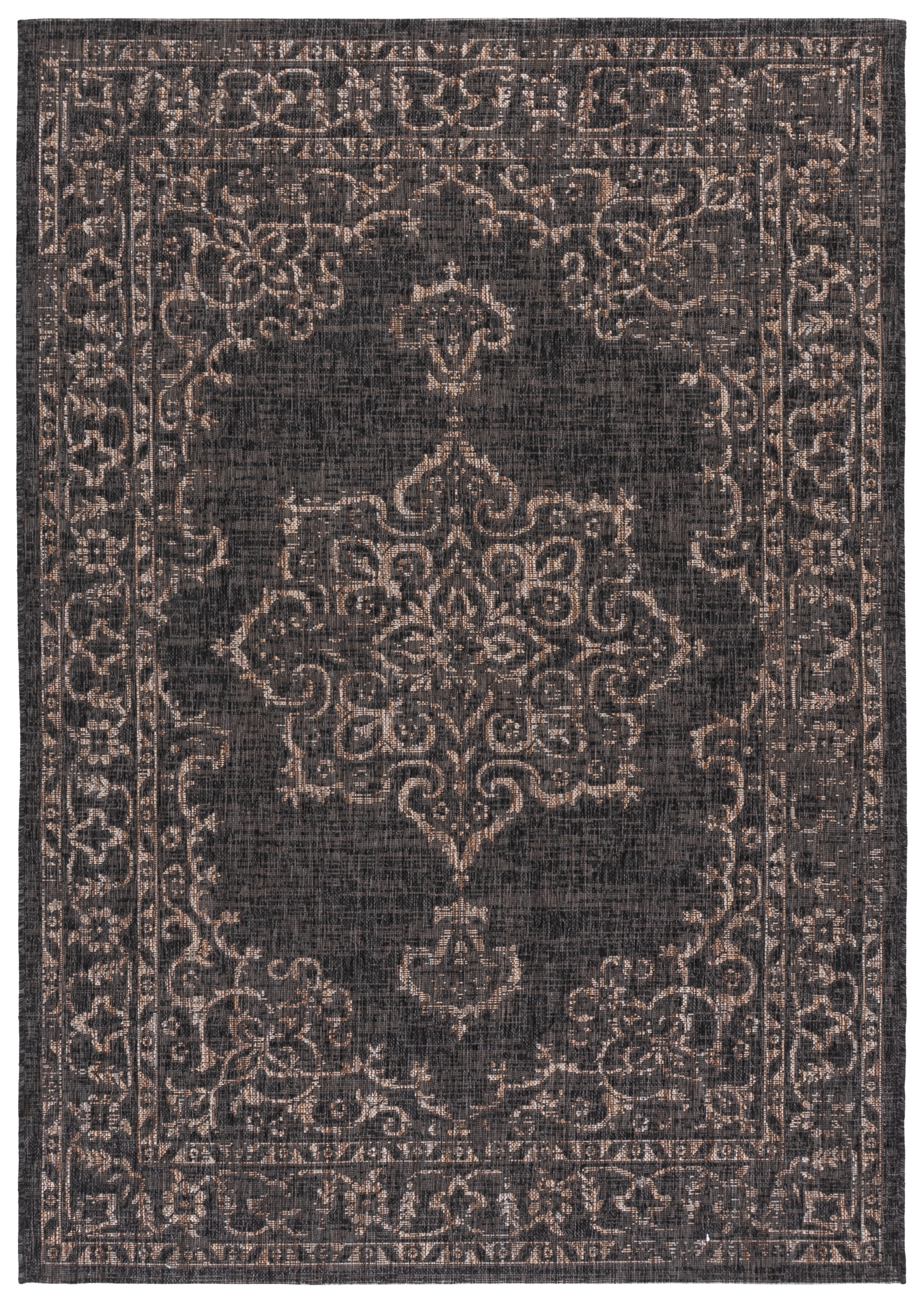 SAFAVIEH Courtyard Clodagh Medallion Indoor/Outdoor Area Rug, Black/Natural, 5'3" x 7'7"